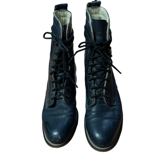 VINTAGE 90s LAREDO Leather Vamp Black Lace Up Roper Cowgirl Boots Size 6.5 - Picture 5 of 10